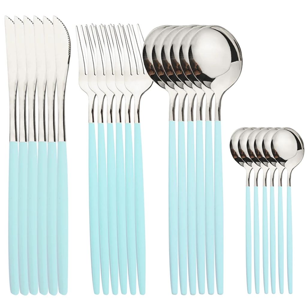 24Pcs Gold Tableware Sets Stainless Steel Cutlery Knife Tea Fork Coffee Spoon Flatware Dishwasher Safe Dinner Kitchen Dinnerware