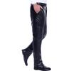 Men's Double-Layer PU Leather Motorcycle Pants with Knee Pads and Waist Support, Fleece-Lined for Warmth
