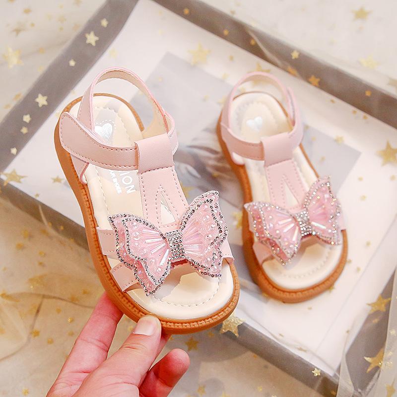 

Summer Girls Shoes New Cute Children Butterfly Sandals Soft Soled Open-toe Fashion Versatile Princess Shoes 36 (23.0cm) рожевий