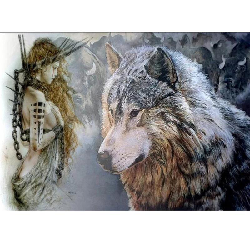 5D DIY Diamond Painting Wolf Cross Stitch Kit Full Drill Round Embroidery Animals Mosaic Art Picture of Rhinestones Decor Gift