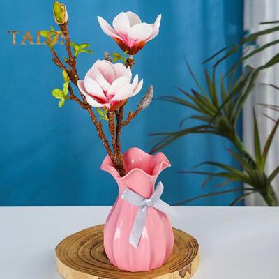Vaso di plastica leggero infrangibile vaso per fiori con bocca arricciata porta fiori secchi con fiocco per camera da letto soggiorno tavolo decorazione