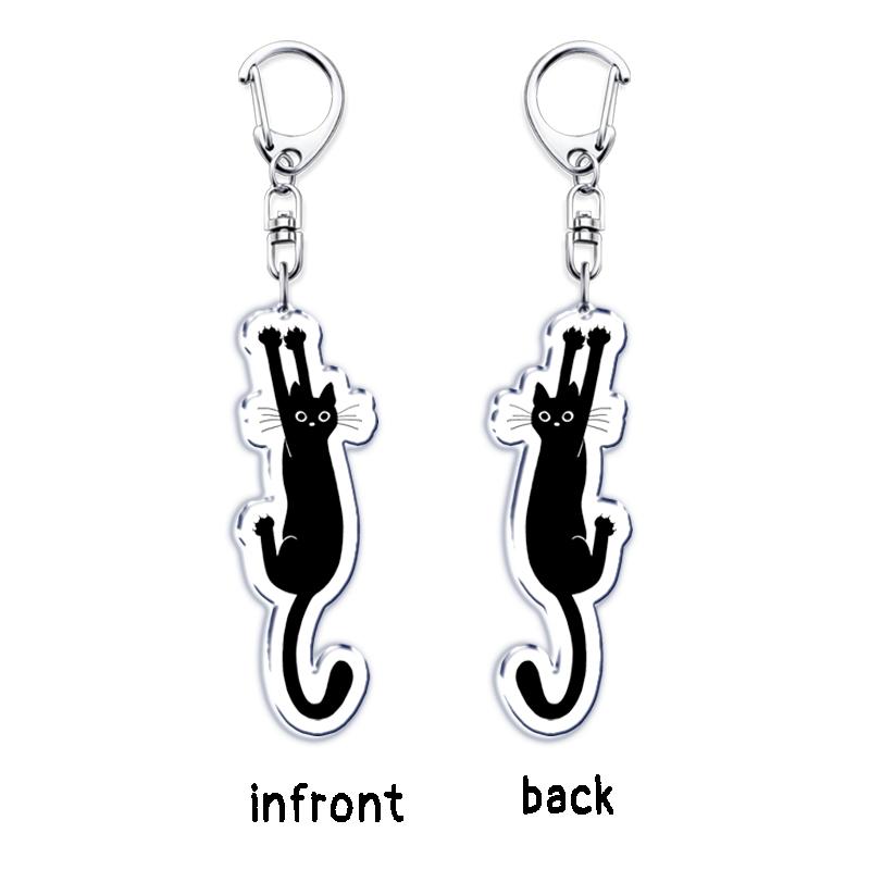 Cute Kawaii Little Black Cat Acrylic Keychains Funny Pet Kitty Keyring for Accessories Bag Pendant Key Chain Jewelry Fans Gifts