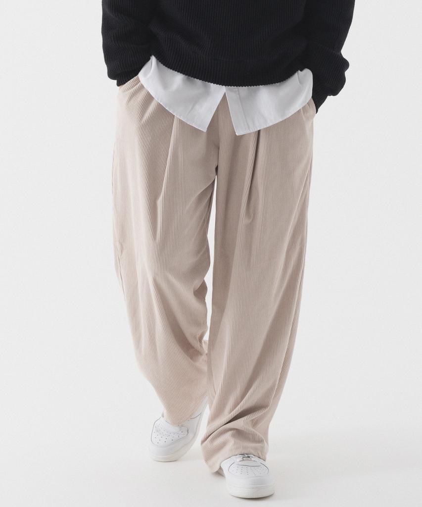 PIANER Corduroy One-Tuck Stitch Wide Pants (Beige)