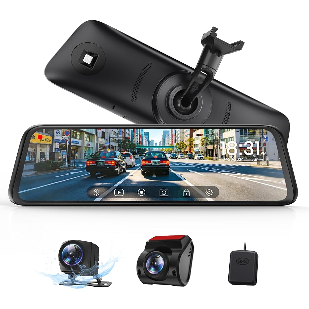 AUTO-VOX T9 Pro RM Dash Cam, Mirror-Style, Front and Rear Cameras, Detachable, 10-Inch, OEM Repla...