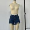 High-Waisted Ripped Fringed Denim Shorts for Women