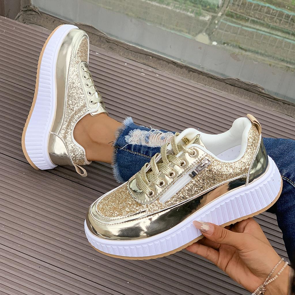 Mode Damen Plateau Sneaker Herbst Neue Mode Lässige Sportschuhe für Damen Outdoor Dicke Sohle Bequeme Flache Sneaker Damen