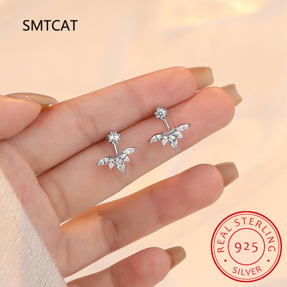 Full Moissanite Smile Stud Earrings for Women Sparkling Simulated Diamond S925 Silver Ear Jewelry Christmas Gift
