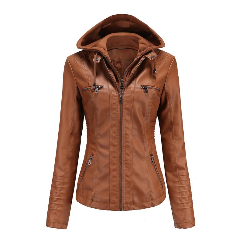 Hooded Leather Jacket Two-piece Removable Leather Jacket Women's Jacket Women's Washed Leather