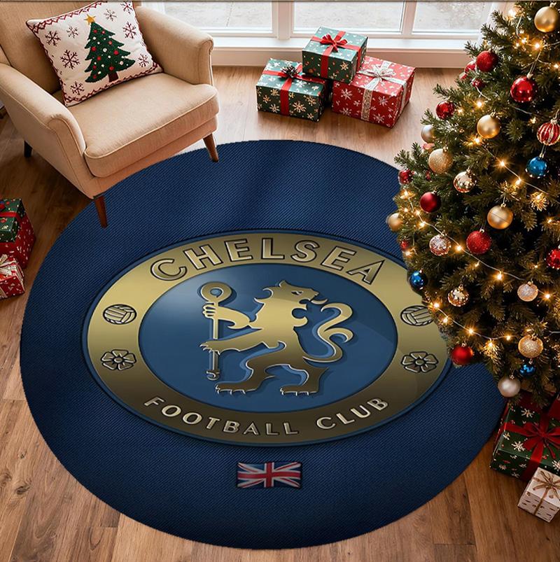Chelsea F.C Pattern Round Rug, Indoor/Outdoor Mat, for Picnic, Gameroom, Bedroom, Office, Living Room, Home Decor Carpet, Birthday Gift
