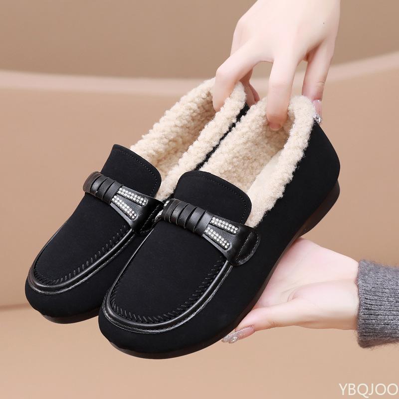Fashion Winter new women's thick casual warm mom shoes with flat bottom anti slip simple comfortable cotton shoes for daily use