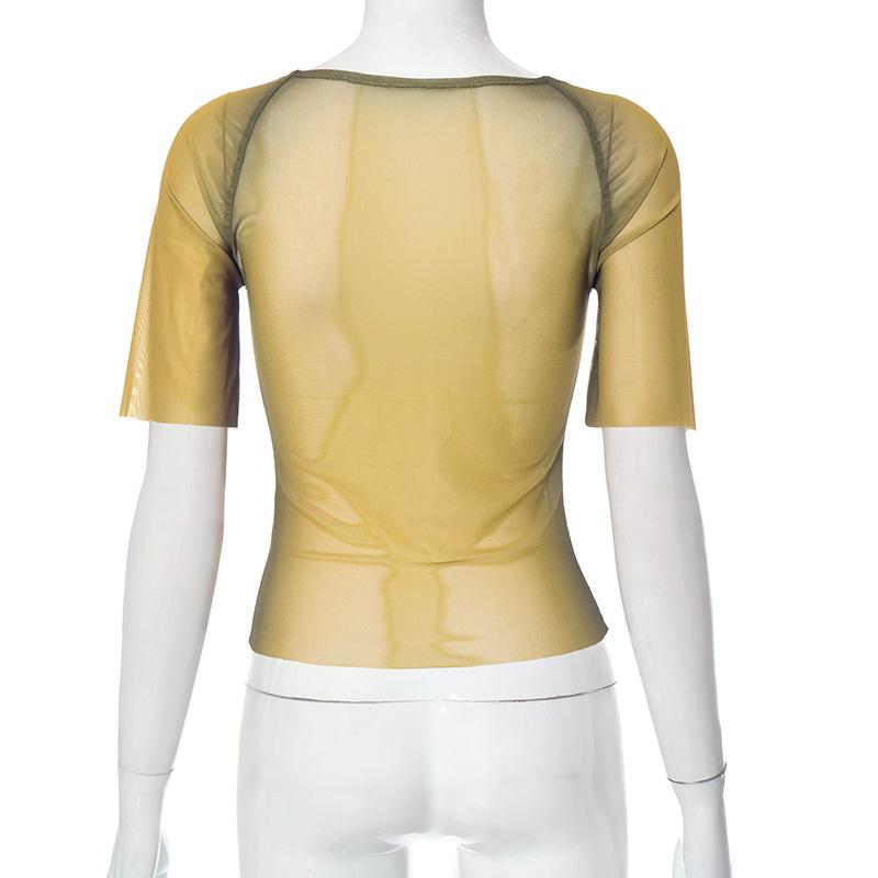 Haut Y2k à imprimé de lettres T-shirts graphiques transparents pour femmes Vêtements Manches courtes Esthétique Ropa De Mujer Moulant Sexy Streetwear