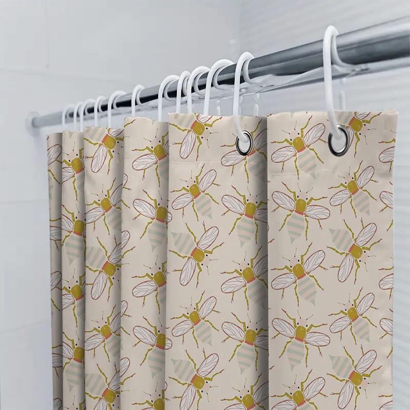Bee Shower Curtain Floral Nature Pattern Bathroom Decor Farmhouse Style Washable Fabric Backdrop Vintage Aesthetic Home Textile