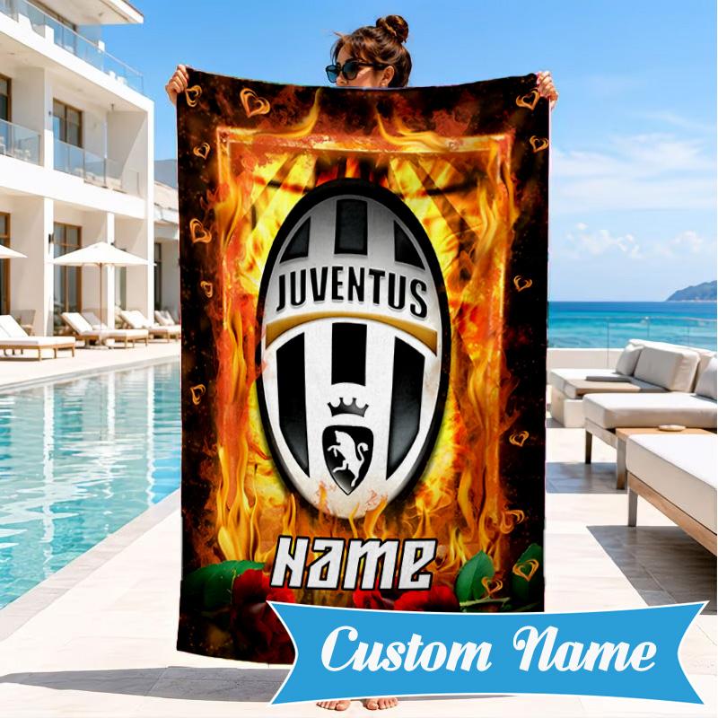 Custom Name Beach Towel Juventus Sportive Microfiber Beach Towel, Lightweight for Summer Travel, Swimming Pool Fan Birthday Gift