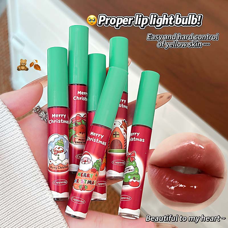 Cappuvini Christmas Surprise 6 Piece Liquid Lipstick Gift Set Matte Velvet Long Wearing Festive Colors Holiday Party Present 12g