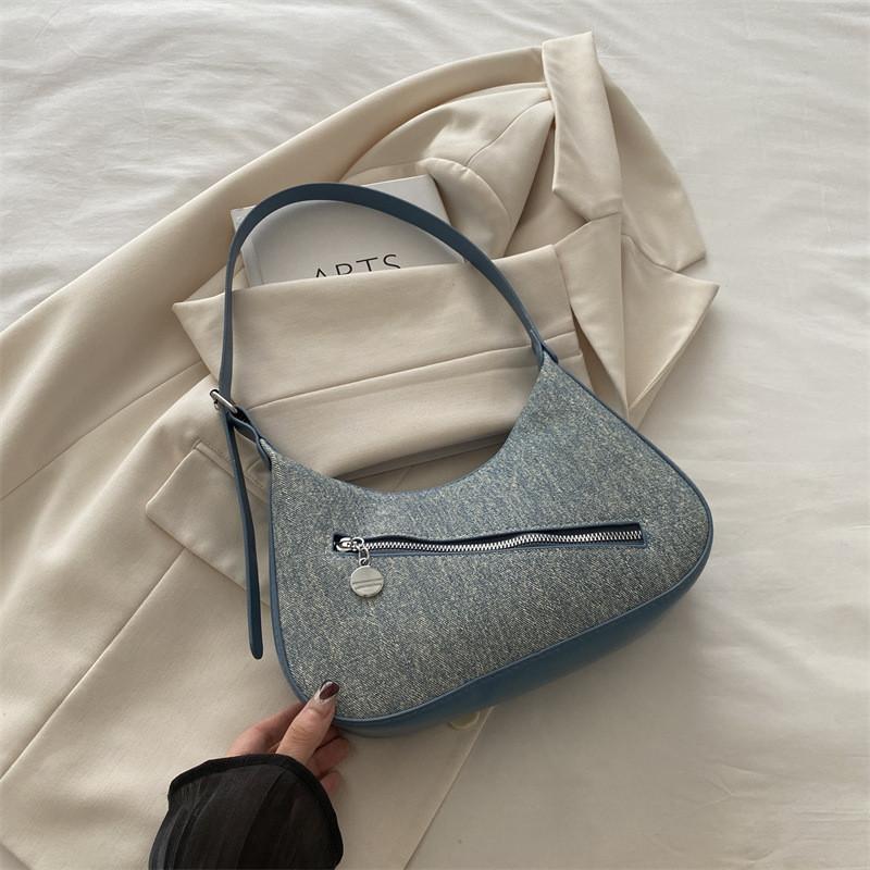 Stylish Korean-inspired Casual Moon Bag In Black Blue Brown Lake Blue And Cream For Trendy Street Fashion