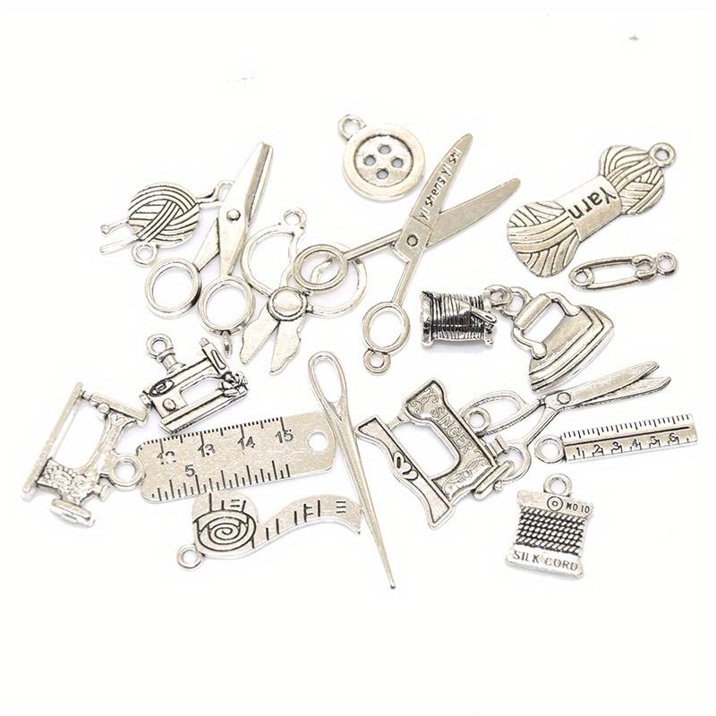 

Tailor Tools Pendant DIY Alloy Jewelry Buttons 18pcs Mixed Sewing Collection Charms Antique Alloy Metal Scissors Pipe Yarn Knot Button