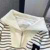 Sweatshirt Women Vintage Half-zip Daily Polo Shirt Retro Loose Striped Top Coat Jacket