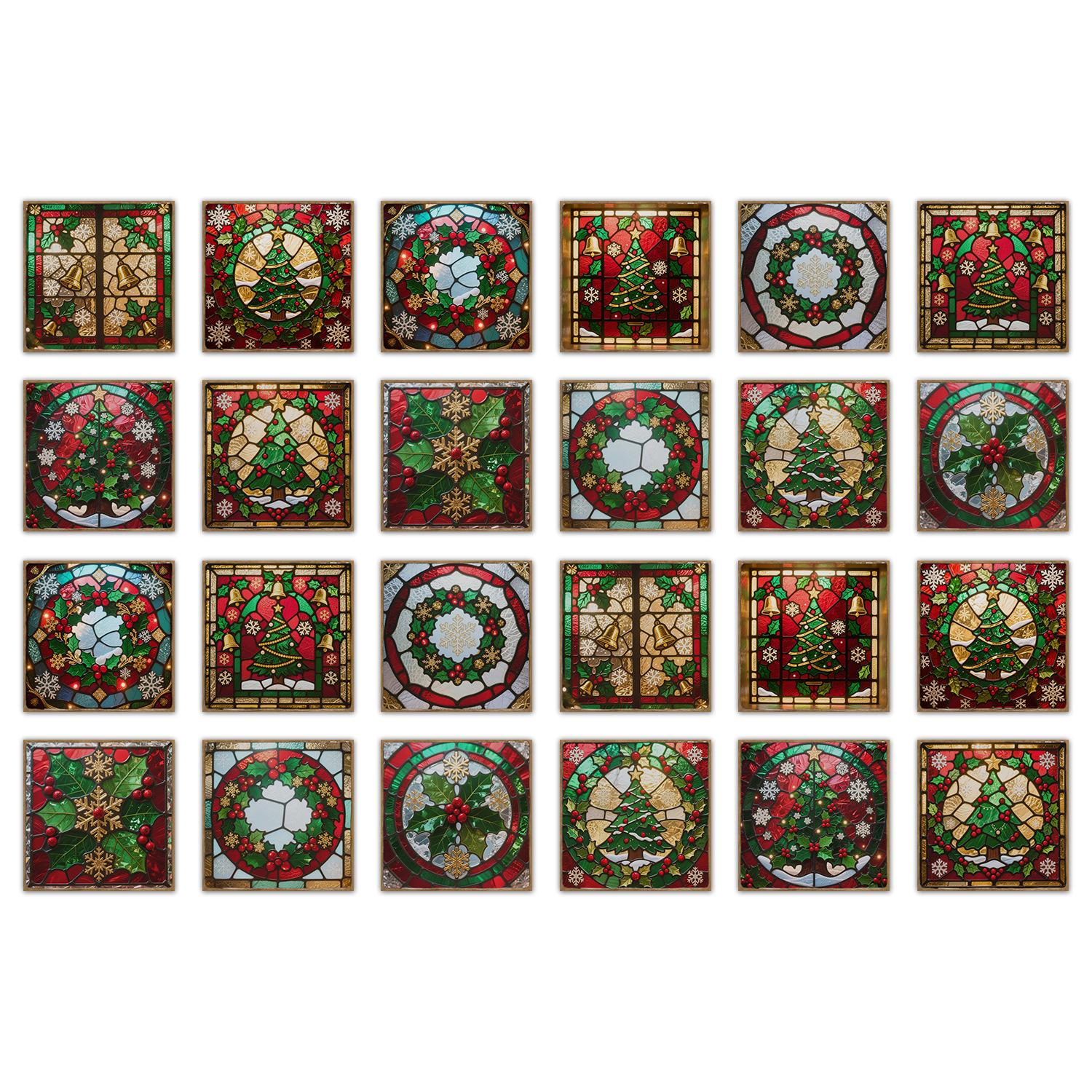 

24 штуки Настінна наклейка ПВХ Самоклеюча Різдвяна декоративна настінна наклейка Водонепроникна Декоративна наклейка на плитку для вітальні та спальні 10*10cm*24PCS