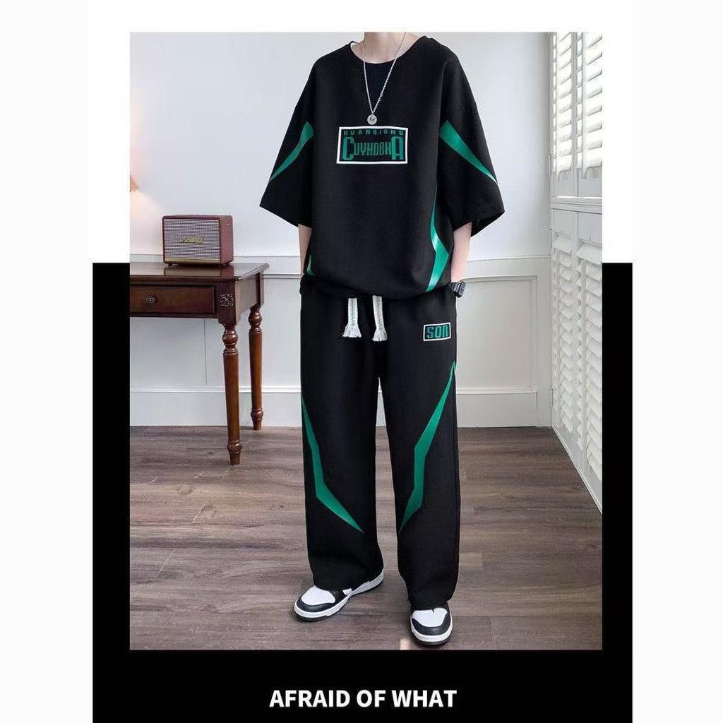 Set T-shirt e Pantaloni da Uomo Tute Sportive Lisce Set Pantaloni da Uomo con Alfabeto Completi Due Pezzi Offerta XL Stile Coreano Casual Elegante