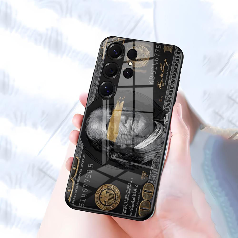 

Чехол для телефона с узором из граффити и денег Для Samsung S26 S25 S24 FE S23 S22 S21 Plus S20 Ultra Note20Ultra Черная стеклянная крышка Galaxy S23