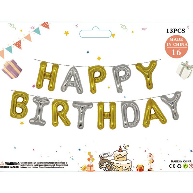 13 Stück/Set 16 Zoll Happy Birthday Buchstabenballon Geburtstagsfeier Dekoration Aluminiumfolienballon