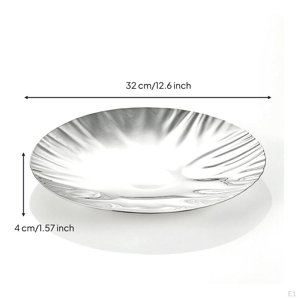 Stainless Steel Fruit Plate Mirrored Finish Round Metal Centerpiece Bowl Fluted