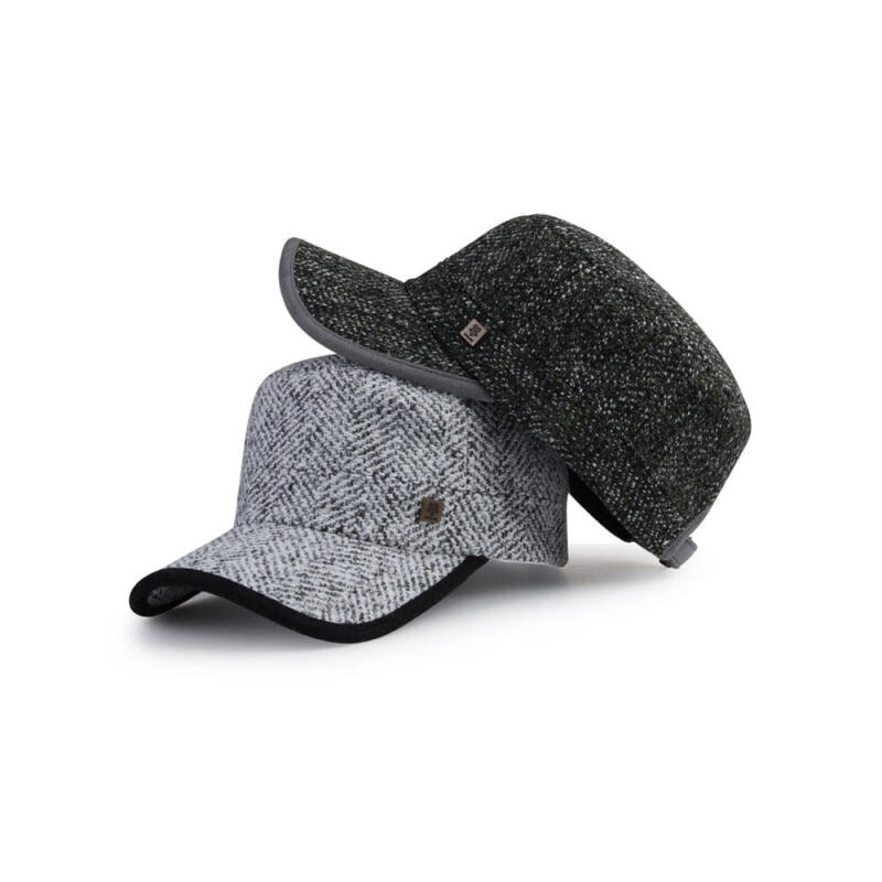 Oversized wool mid-season military cap with herringbone pattern baseball cap white