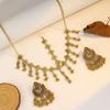 Bohemian Exotic Rhinestone Tassel Necklace & Earrings Set In Antiqued Alloy