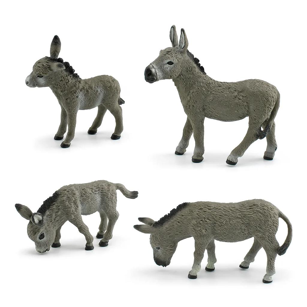 1Pcs Farm Animal Toys Lifelike Donkey Animal Figurines Plaything Figures Solid Grey Mule Models Static Pvc Decoration Crafts