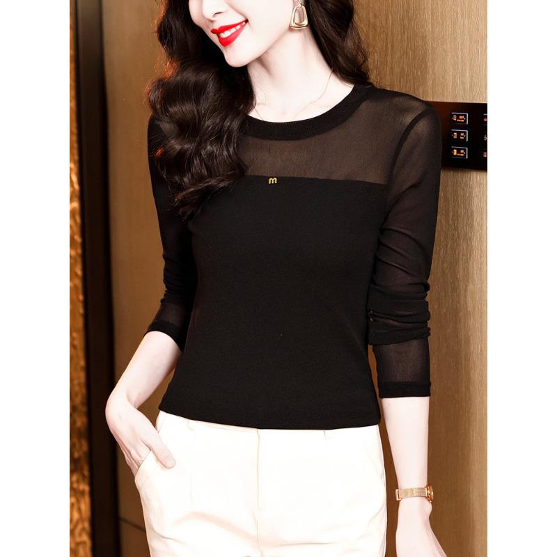 

Осенняя новинка: простая и универсальная футболка, тонкий топ с длинными рукавами, рубашка в иностранном стиле, рубашка-пуловер с сетчатым низом 3XL