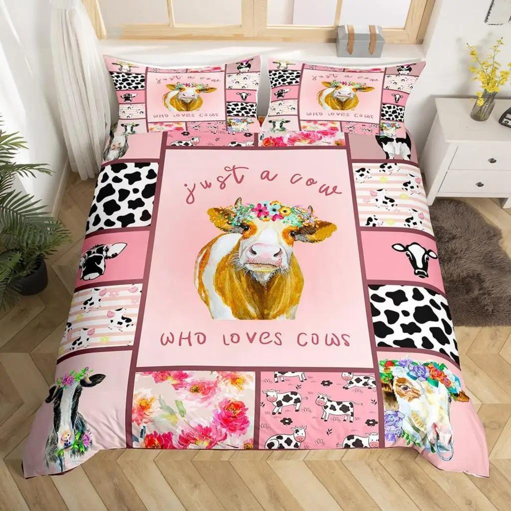 Home Bedding Set Cow Animal Print Duvet Cover Pillow Case, Boy Comforter Sets Bedroom Decoration, Birthday Gift Decoration