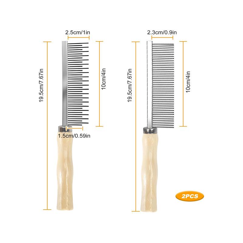 2Pcs Pet Grooming Combs Set Detangling Comb for Cats Dogs Stainless Steel Dogs Comb Cat Hair Removal Comb with Wooden Handle