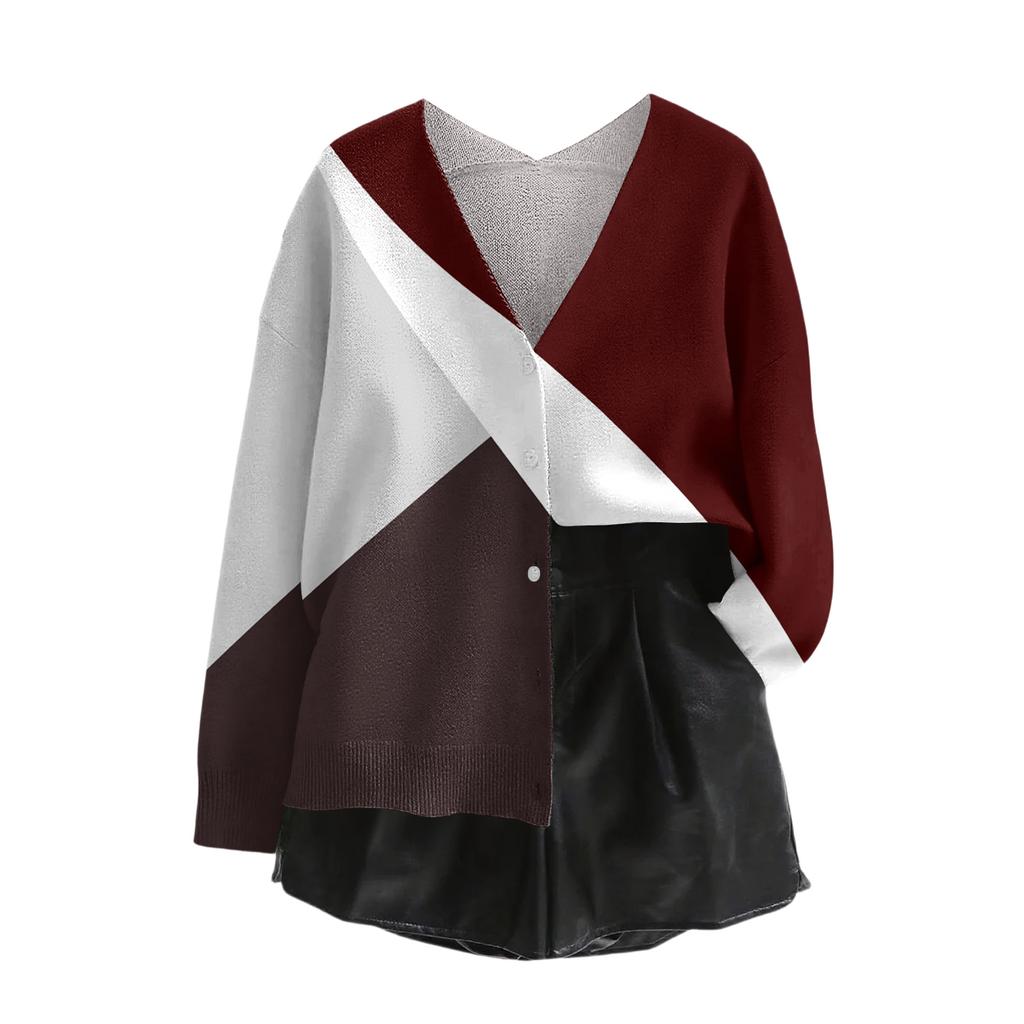 Women's V Neck Top Printing Thickened Plush Cashmere Warm Long Top