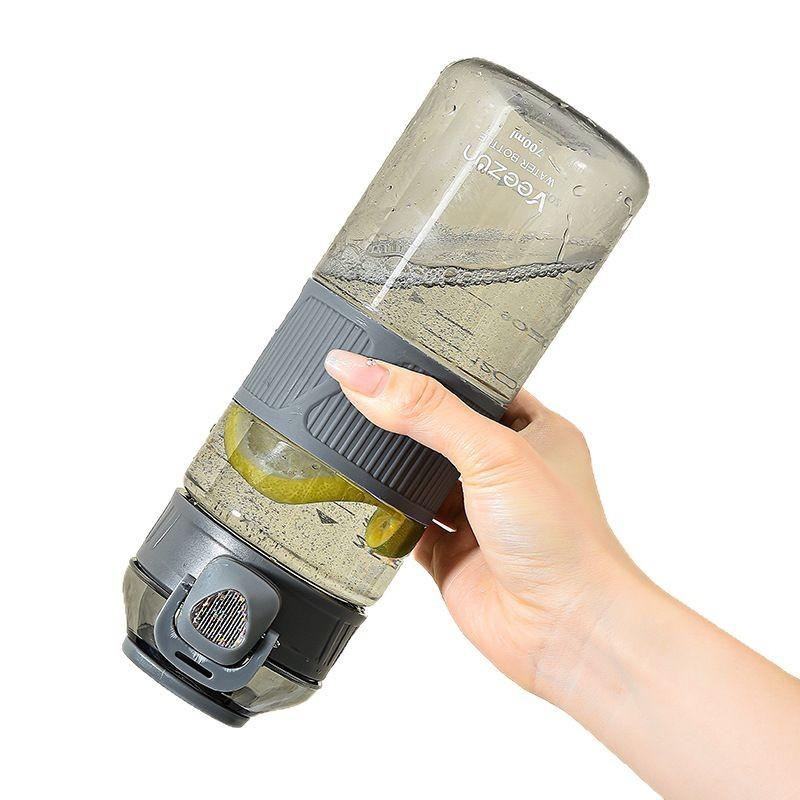 Water bottle 700ml outdoor sports water cup with non-slip silicone cover, portable bounce cover, male and female students plastic cup