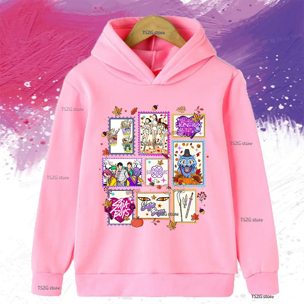 Autumn KPop Demon Hunters Printed Kids Hoodies Boys Girls Clothes Warm Fleece Sweatshirt Casual Children's Hooded Christmas Gift
