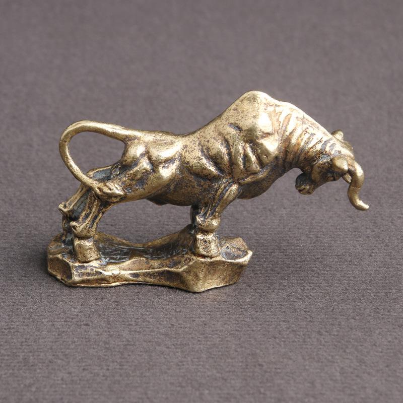 

Чистая латунь 12 зодиакальных фигурок быка, украшение для домашнего рабочего стола, бронзовая антикварная статуэтка быка из меди, украшение в стиле фэн-шуй