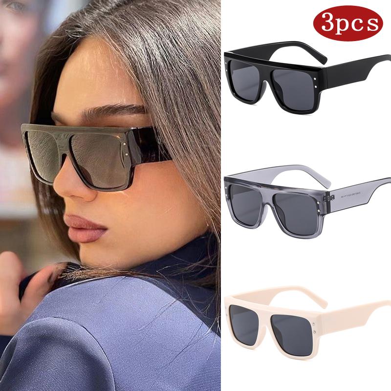 1/3pcs Classic Square Frame Sun Glasses Wide Leg Design Fashion Eyeglasses Women Rice Nail Sunglasses New Sunglasses Female