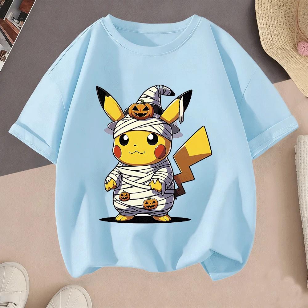 2026 Summer Pikachu 2D Cartoon Print Short Sleeve Tops Teen Casual Fashion Tees Hot Sale