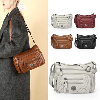 Large Capacity Shoulder Bag Soft Leather Multi-Layer Crossbody Bag for Middle-Aged and Elderly Women's Bag