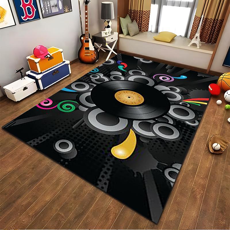 Colorful Vinyl Record Design Carpet with Abstract Retro Patterns Suitable for Use As an Anti-slip for Living Room Bedroom Sofas