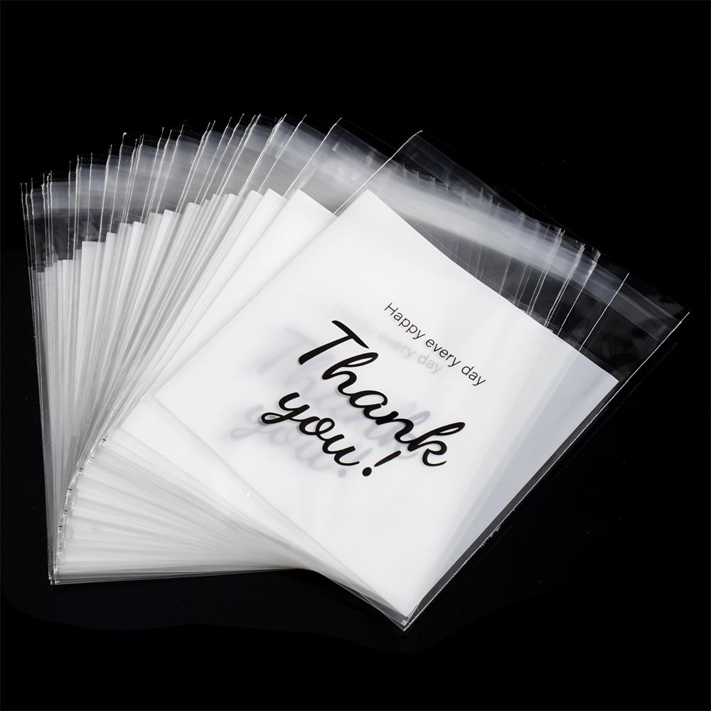 100pcs Thank You Plastic Jewelry Bag Self-Adhesive Candy Opp Bag for Homemade Gifts Beads Earrings Bag DIY Jewelry Packaging Bag