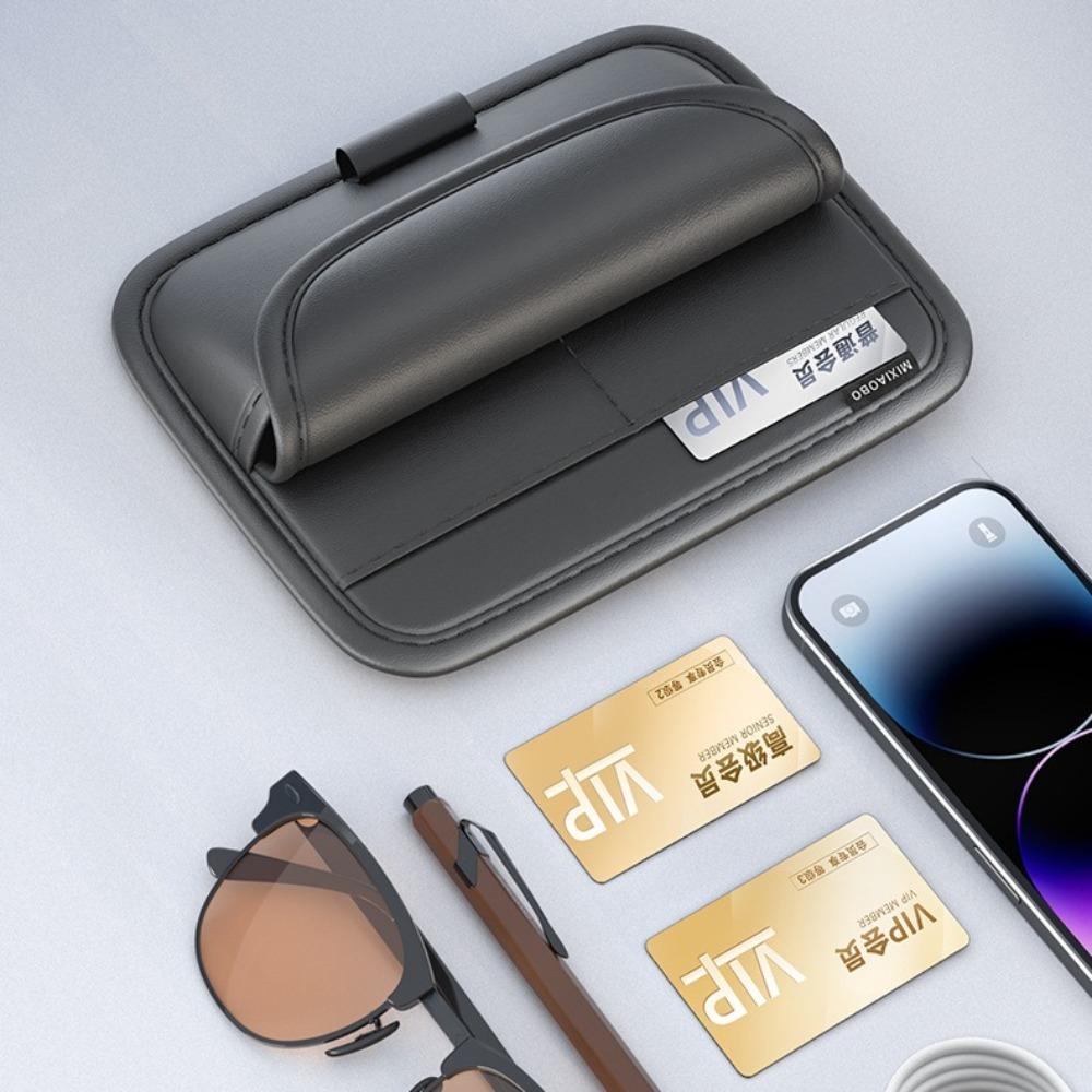 Multi-Pocket Car Sun Visor Glasses Case Pu Leather Sunglasses Storage Bag New Card Holder  Car