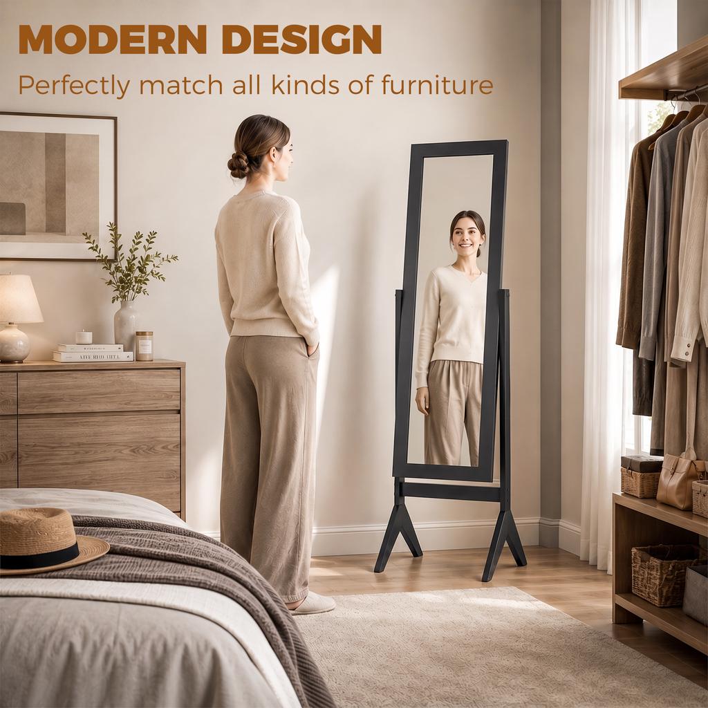 Freestanding Adjustable Angle Dressing Mirror, Full Length Mirror for Bedroom, Living Room, 148 X 47 Cm, Black