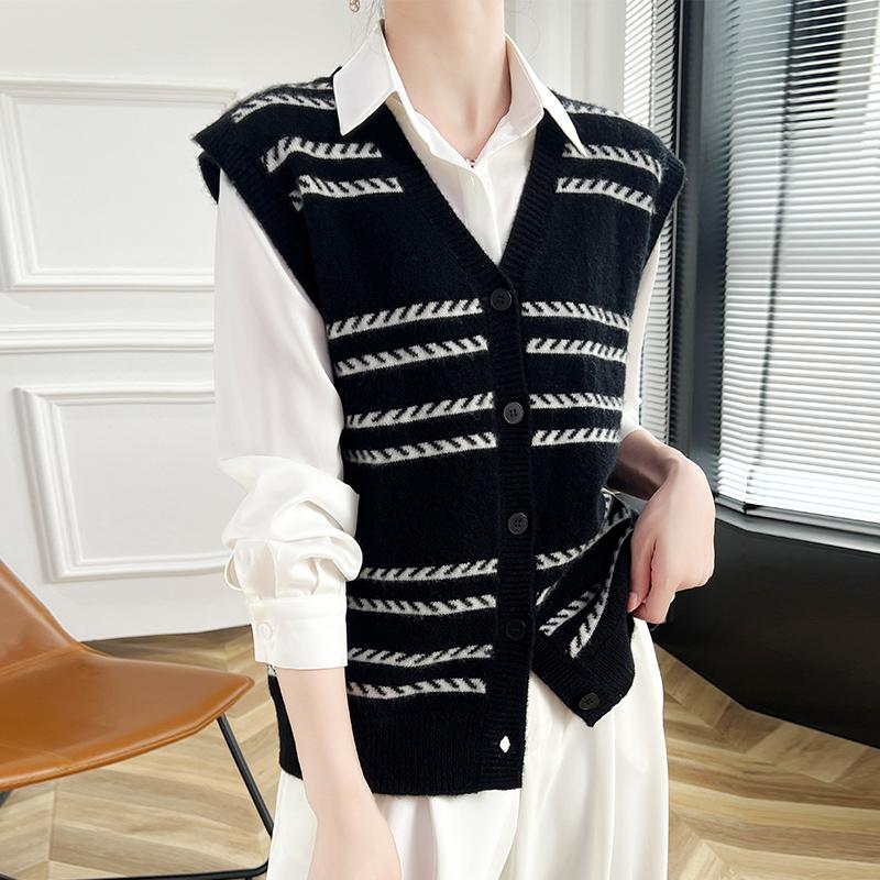 Dámská kašmírová vesta Qinghe kašmír 30% kašmír 70% vlna podzimní a zimní kašmírová vesta měkká a teplá