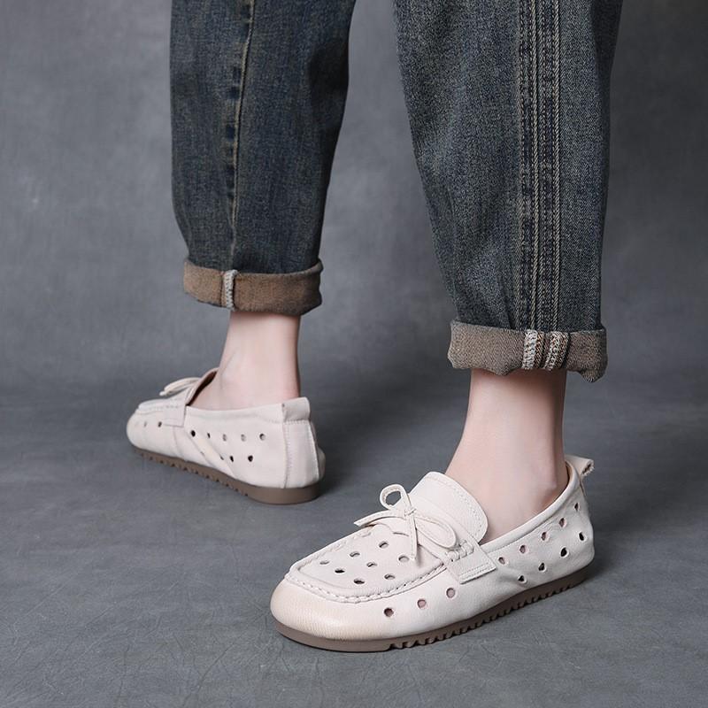 Fashion GKTINOO Genuine Leather Hollow-out Women's Slip-on Shoes 2025 Summer New Comfortable Casual Flat Breathable Sandals