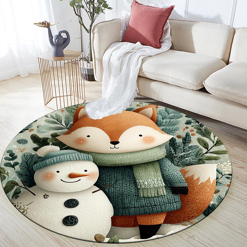 Cute Fox,Round Area Rug,Carpet Rug for Living Room Bedroom Sofa Playroom Decor,Non-slip Floor Mat