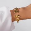 New Classic Sun Moon Pattern Open Bangles Bracelet For Women Gold Color Stainless Steel Heart Cuff Bracelet Hand Ornament Gift
