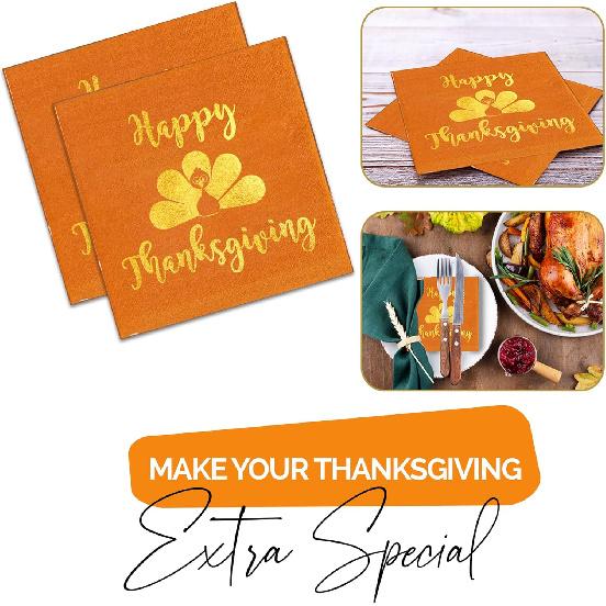 Happy Thanksgiving Napk 52 Pcs, Cocktail Thanksgiving Napk Disposable, Paper Friendsgiving Napkin, Friendsgiving Decorations, Grateful and Thankful -