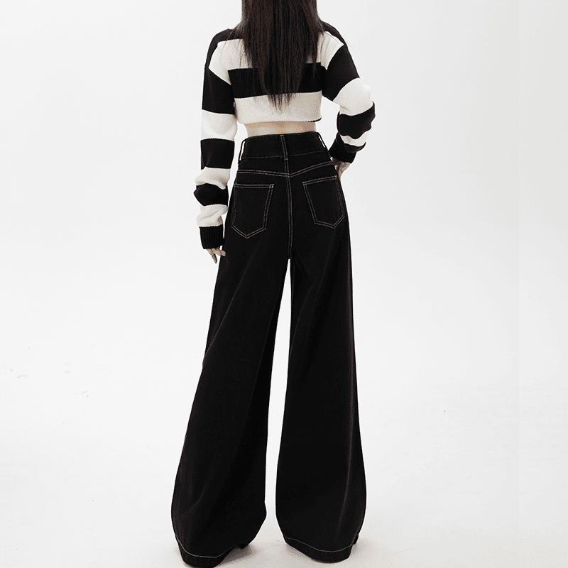 Plus Fleece Thicken Straight Comfortable High Street Wide Leg Women Autumn Winter Comfortable Pocket High Waist All-match Jeans