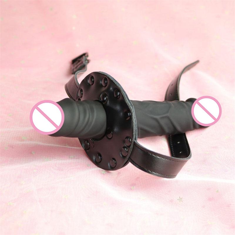 Strap-On Dildo Gag Silicone Mouth Couple Games Bondage Adjustable Double Dildo